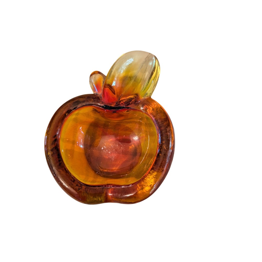 Unbranded Unisex Vintage Amber Art Glass Apple Trinket Dish Small Orange